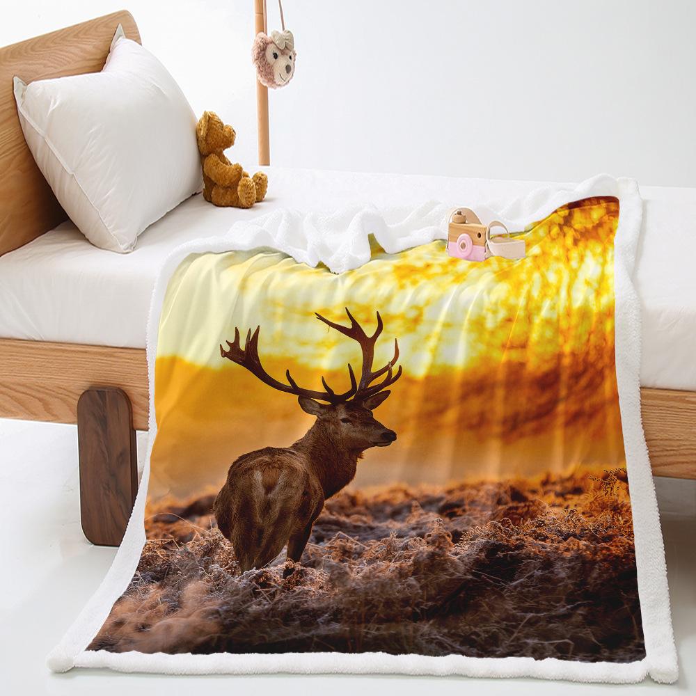 Cartoon Sika Deer Blanket 2D Digital Printing Thickened Lamb Wool Blanket Crystal Fluff Blanket