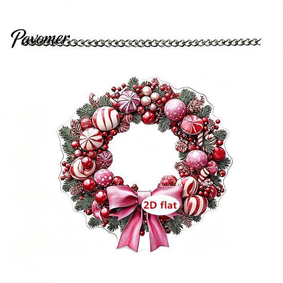Seasonal Hanging Decor Christmas Wreath Acrylic Ornament, 2D Flat Stained Glass Style Transparent Decoration, Double-sided Decorative Pendant