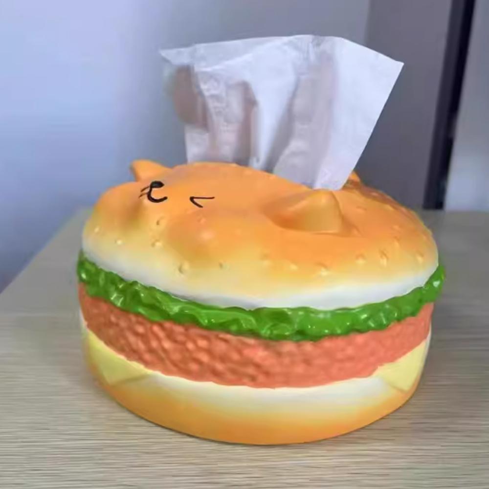 Figure Model Burger Dog Tissue Box Collectible Hamburger Fun Tissue Box  Birthday Gift