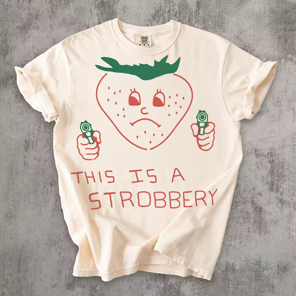 This Is Strobbery Funny T-shirt Retro Strawberry T Shirt Summer Vintage Graphic Tee Ironic Food Tees Weird Shirt Men and Women