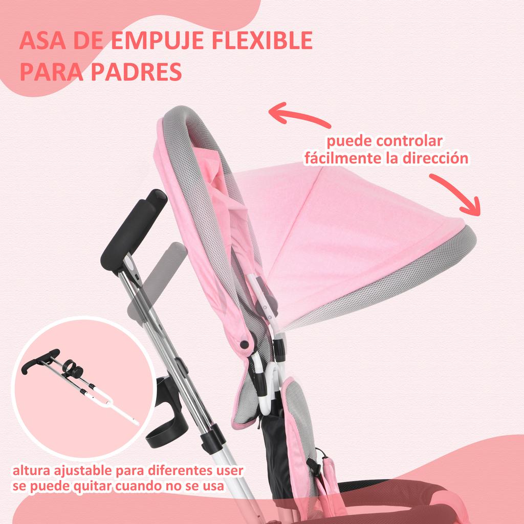 Evolutionary Tricycle, 12+ Months, Foldable Canopy, Telescopic Push Handle, Safety Belt, Pink