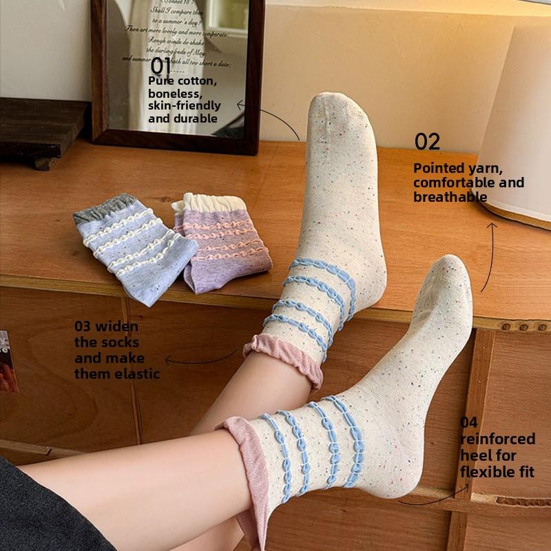 Boneless Female Loose Pile Socks, Cotton Socks, Cute Cartoon Dot Yarn, Sweat-absorbing Mid-calf Socks