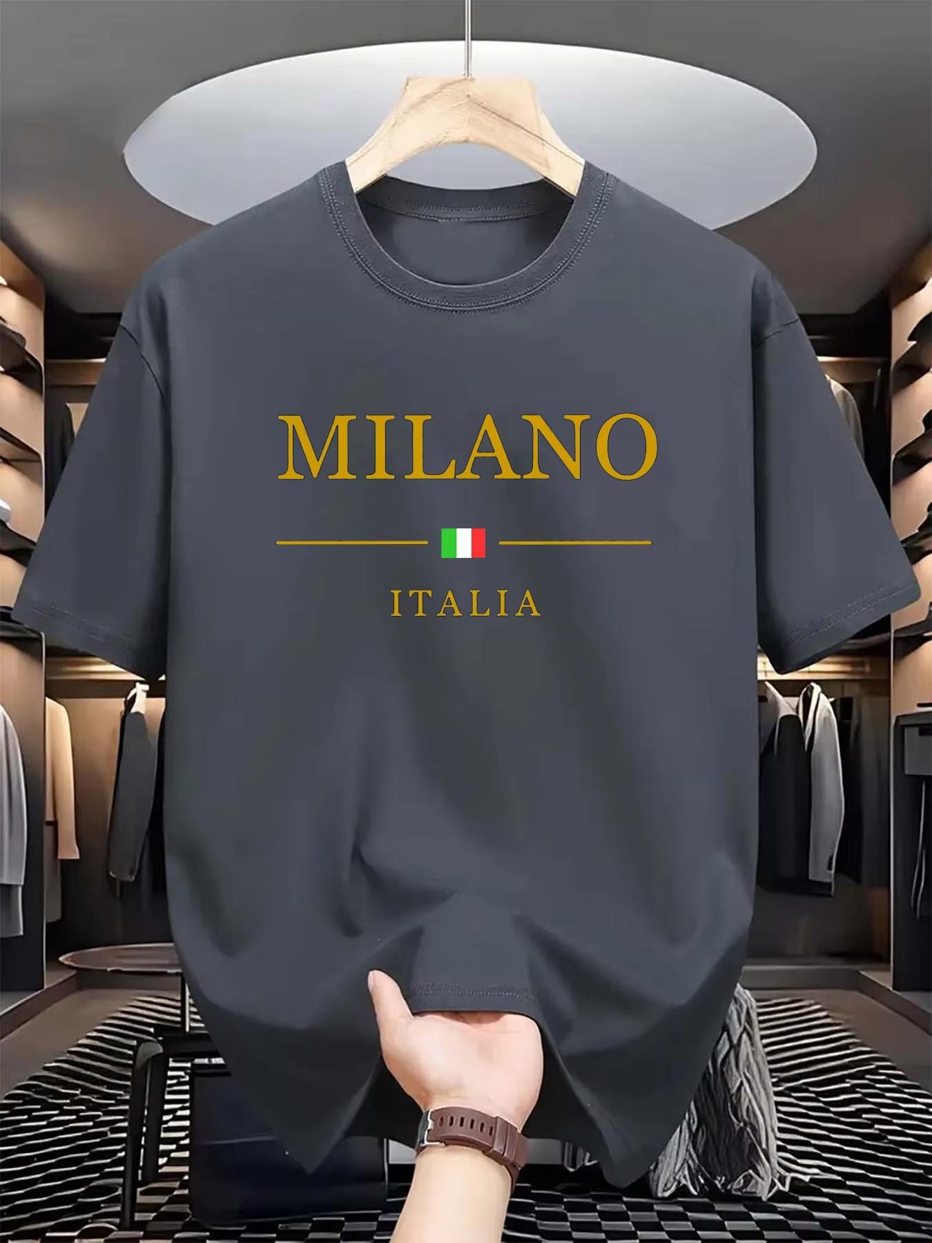 

Unisex s summer 100 cotton fashionable casual loose plus size MILANO ITALIA pattern printed sports round neck short sleeved T-shirt 4XL