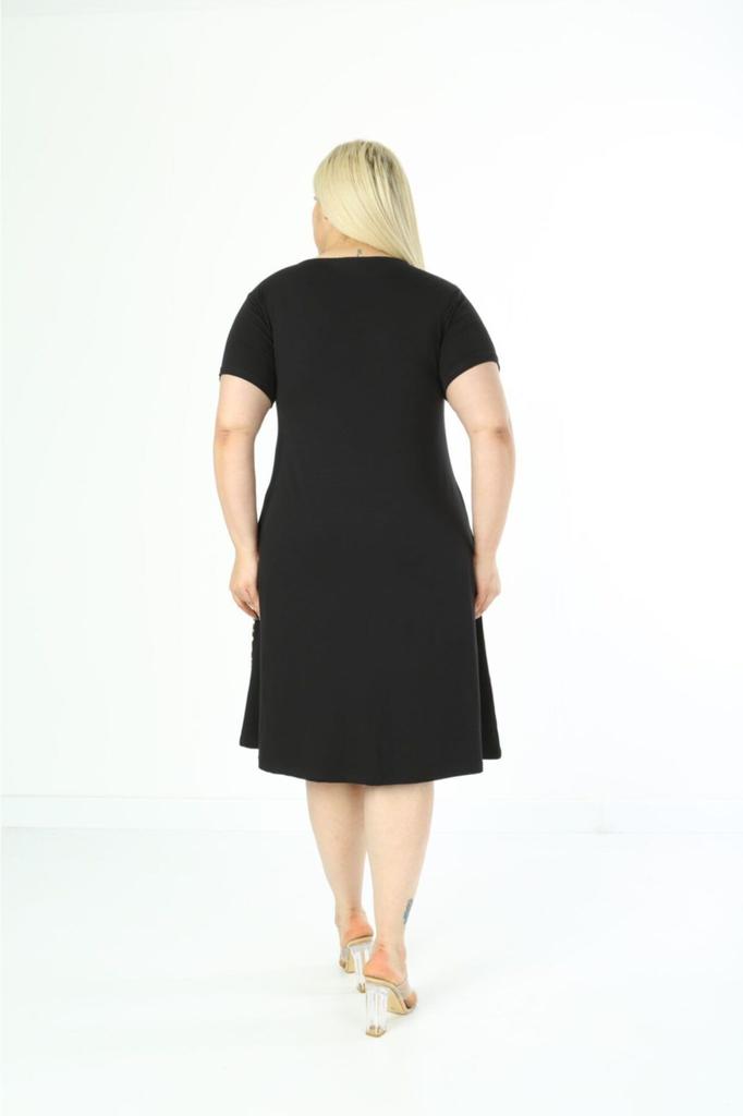 Women's Big Size Dress Cross Detailed Single Pocket Knee Length Short Sleeve Midi Length Stylish Summer Combed Cotton Dress