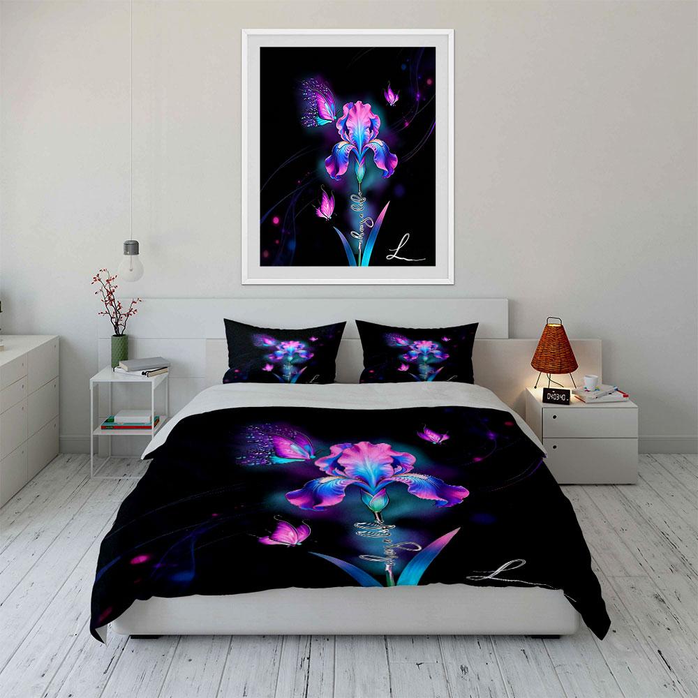 Floral Butterfly Art Set Decoration Soft Comfortable Duvet Cover Bedding Set Included 1*Duvet Cover & 2*Pillowcases, Gift