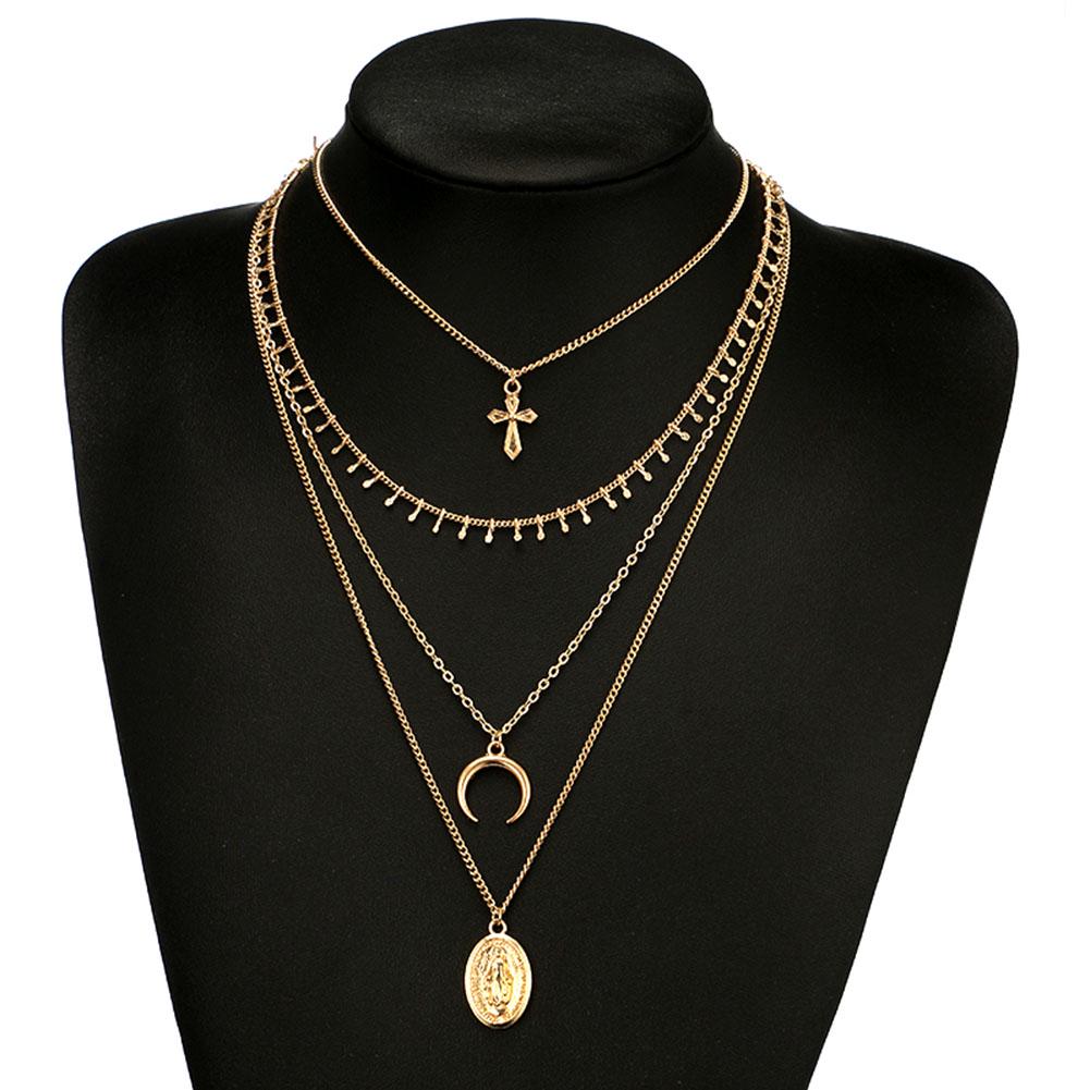 Women Multi-layer Choker Chain Pendant Moon Crystal Drop Clavicle Necklaces Girl