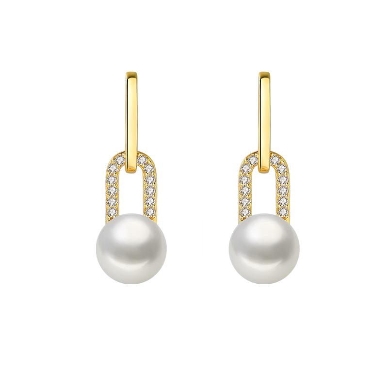 Chic S925 Sterling Silver Geometric Pearl & Zirconia Earrings for Women Sterling Silver