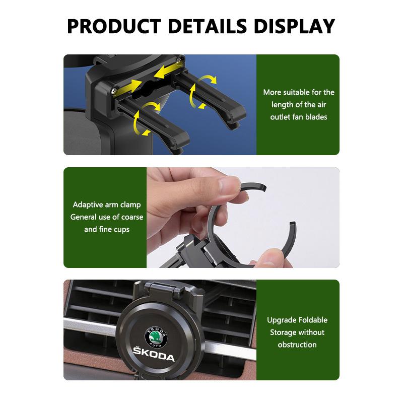 Car Air Outlet Folding Drink Coffee Cup Storage Holder Accessories For Skoda S Kodiaq Octavia 2 3 Yeti Karoq Rapid Fabia VII VRS FD9