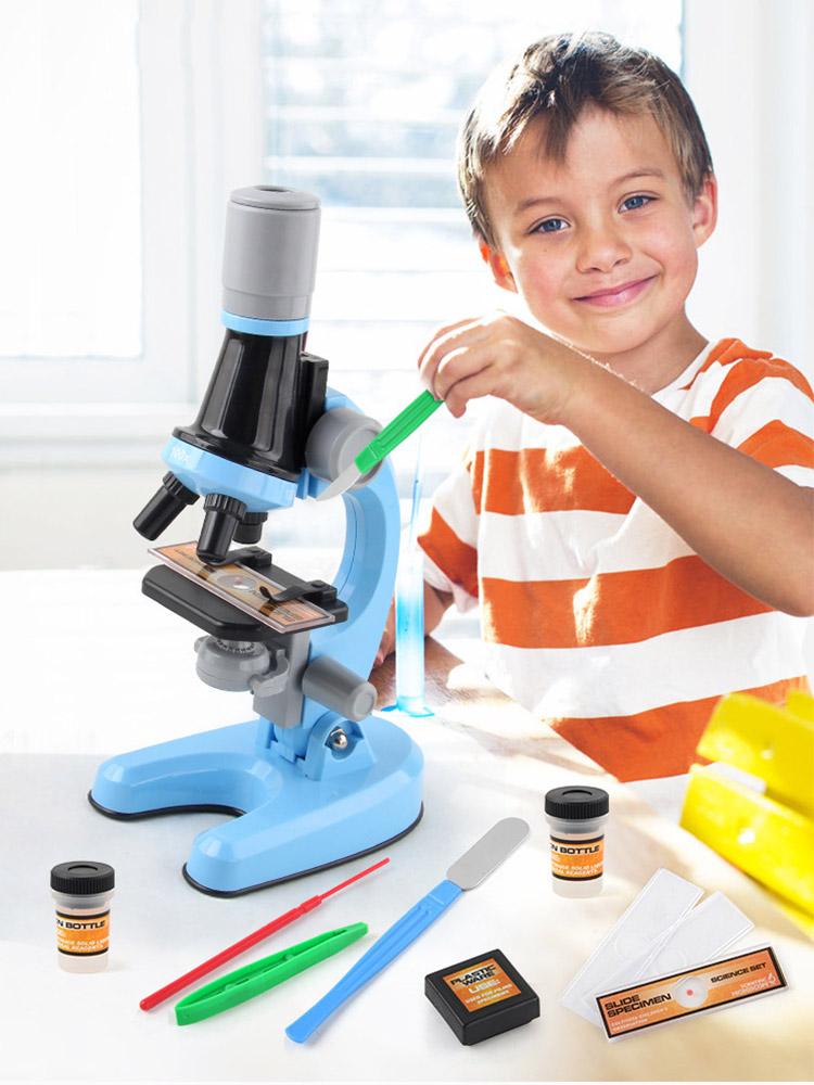 Kids Microscope Kit Portable 100X To 1200X Magnification Microscope Science Kit for Beginners Yellow