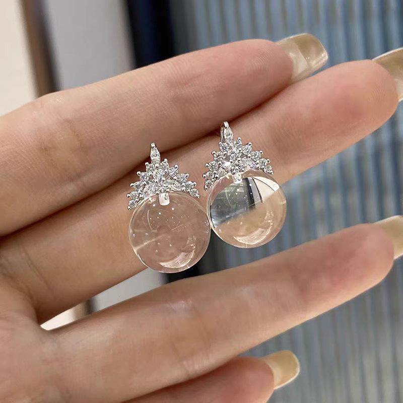 Zhuozhifan S925 Sterling Silver Ice Queen Crystal Diamond Stud Earrings