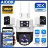 AIOOK Câmera de segurança externa HD 30MP 20X Zoom WiFi Câmera CCTV Full Color Visão noturna Câmera PTZ à prova d'água Intercomunicador bidirecional Monitoramento móvel AI