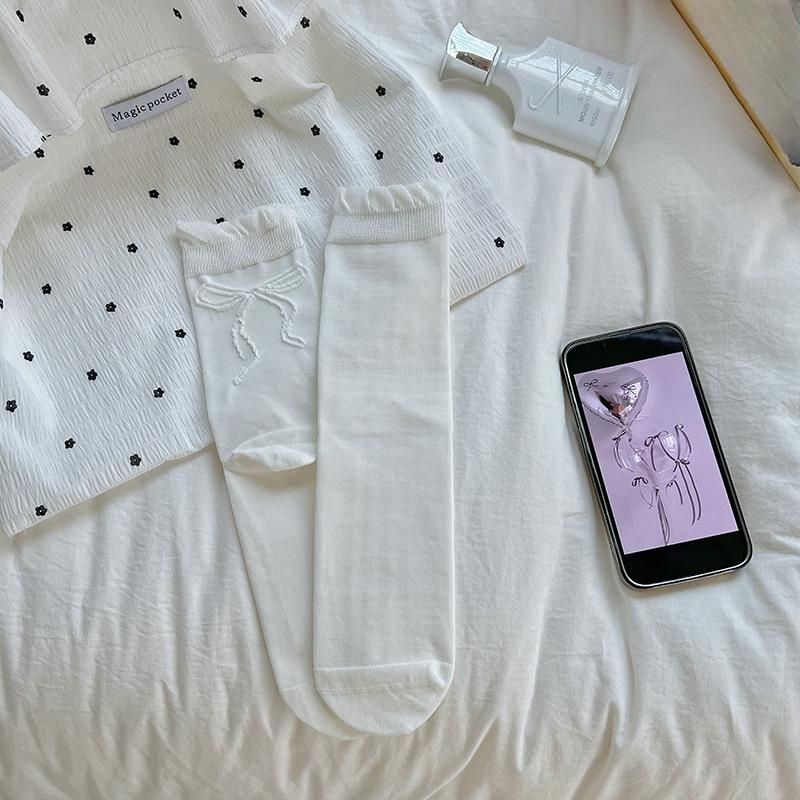 

Female Summer Thin Model Sweet Lovely Bowtie Ear Edge Boneless In The Tube Pile Socks 1 pair білий