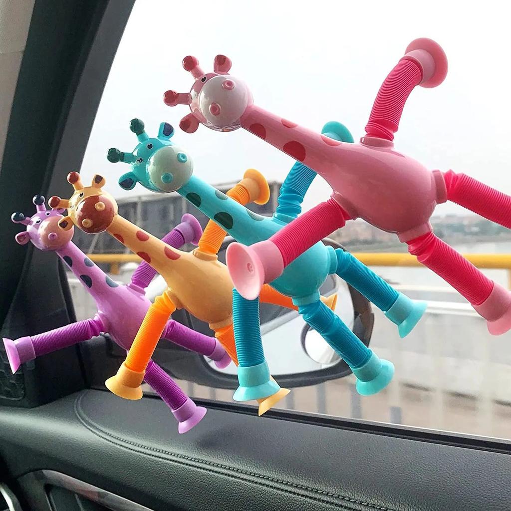 PROMERCO® Interactive Toy Set of 4, Telescopic Suction Cup Giraffe XL, Plastic, Multicolor