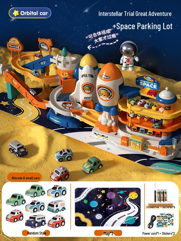 Rocket Space Adventure Track Car Toy for Kids – Educational Building & Parking Set