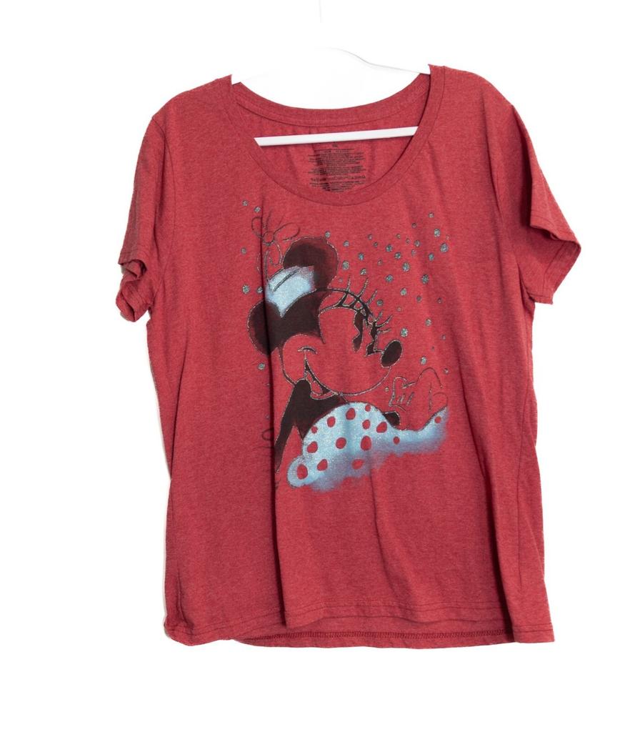 Disney Minnie Mouse Size 2XL Womens Red Graphic T-Shirt Scoop Neck Soft Cotton