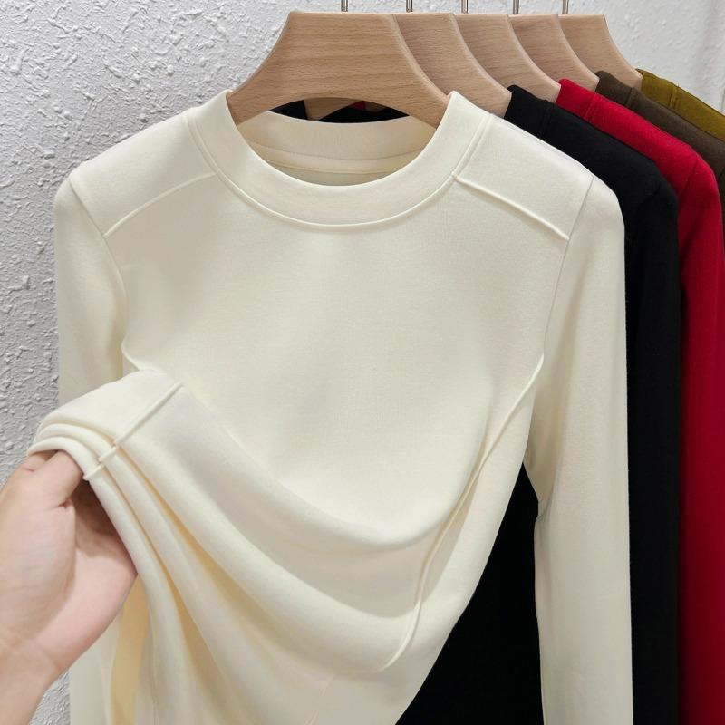 White Long-sleeved T-shirt Spring and Summer New Modal Cotton Inner Bottoming Shirt Fishbone Design Top