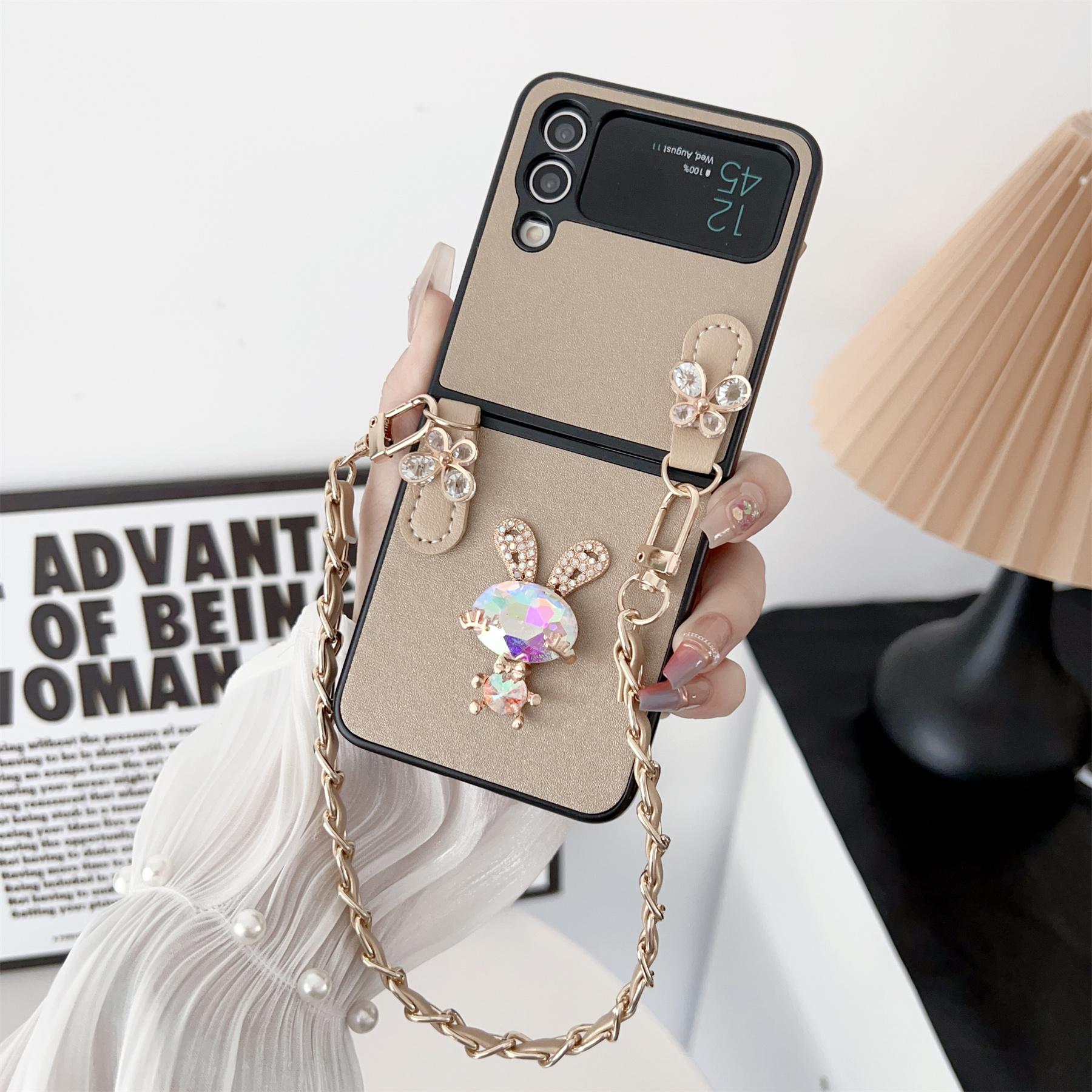 

Роскошный корейский кожаный браслет с бриллиантами и кроликом, бабочкой, чехол для Samsung Galaxy Z Flip 3 4 5G Z Flip3 Zflip3 Flip4 Zflip4, чехол for Z Flip 4 золотой