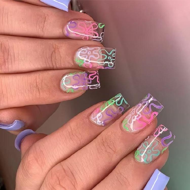 24 Stück Kurze Quadratische Falsche Nägel Press-On Nägel Künstliche Nägel Falsche Nägel Aufkleber Nägel Designs Französische Nagelspitzen Geschenke