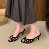 Summer Women's Fashion Rivet Slippers Open Toe Slip-On Dress Slides Casual Party Street Style Shoes