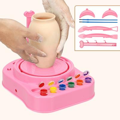 Children's Pottery Turntable DIY Kindergarten Clay Handmade Soft Clay Painting Toys Students Handmade No-firing Clay Clay Tools Material Set