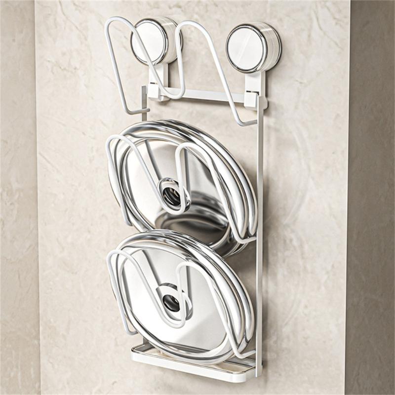 Easy Installation Suction Cup Cookware Lid Rack Wall Mounted Kitchen Storage Rack For Pots Pans Cutting Boards
