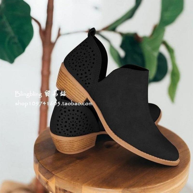 Chelsea boots autumn and winter new hollow pointed low tube square heel women's boots
