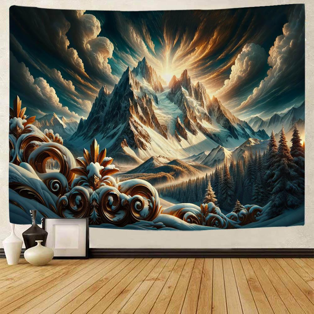 Natural Landscape Oil Painting Tapestry Wall Hanging Bohemian Mountain Forest Background Wall Bedroom Aesthetic Decoration