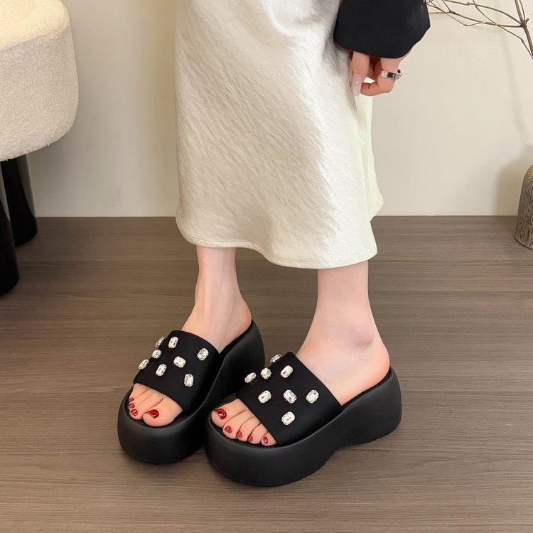 [Youshilai] Rhinestone slippers 2025 summer new temperament elegant and versatile small slippers