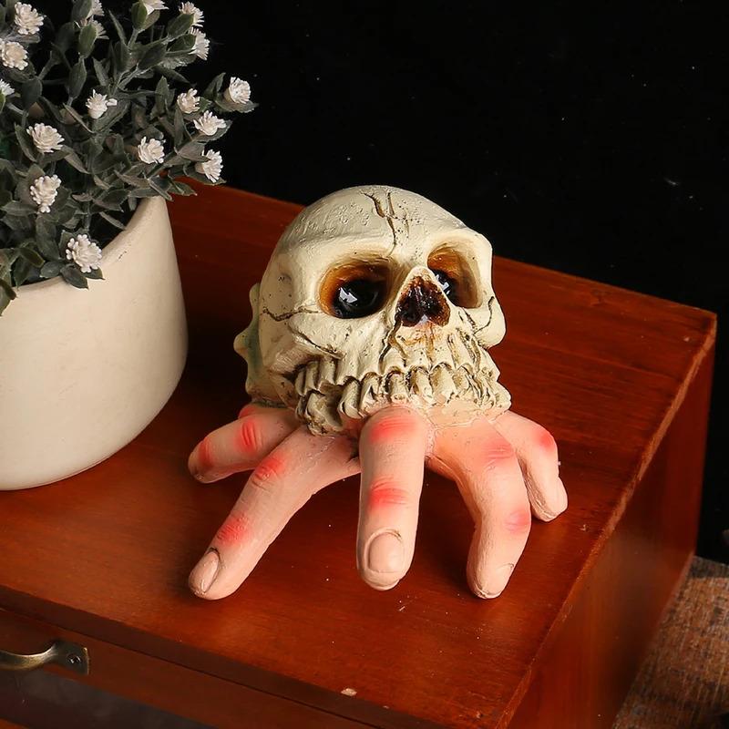 Resin 3D Skull Sculpture Ornament - Hand-Painted Realistic Halloween Decor, Perfect for Home/Office Parties & Table Decor