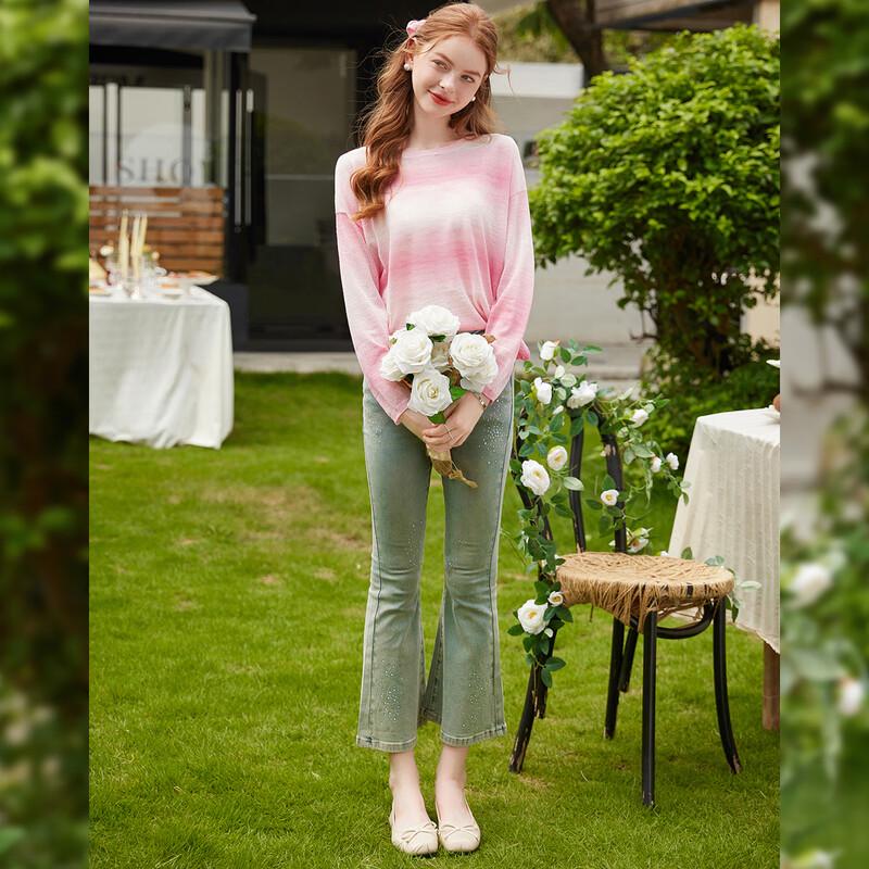 Damen Süßer Farbverlauf Langarm Strickpullover