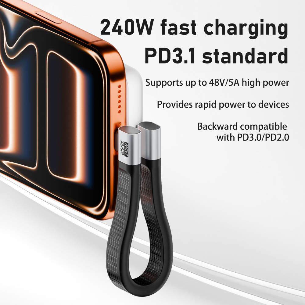 Right Angle USB4.0 Type-C Cable 13cm 80Gbps Data Cord 240W PD Fast Charging 8K@60Hz Video for Docking Station Laptop Monitors