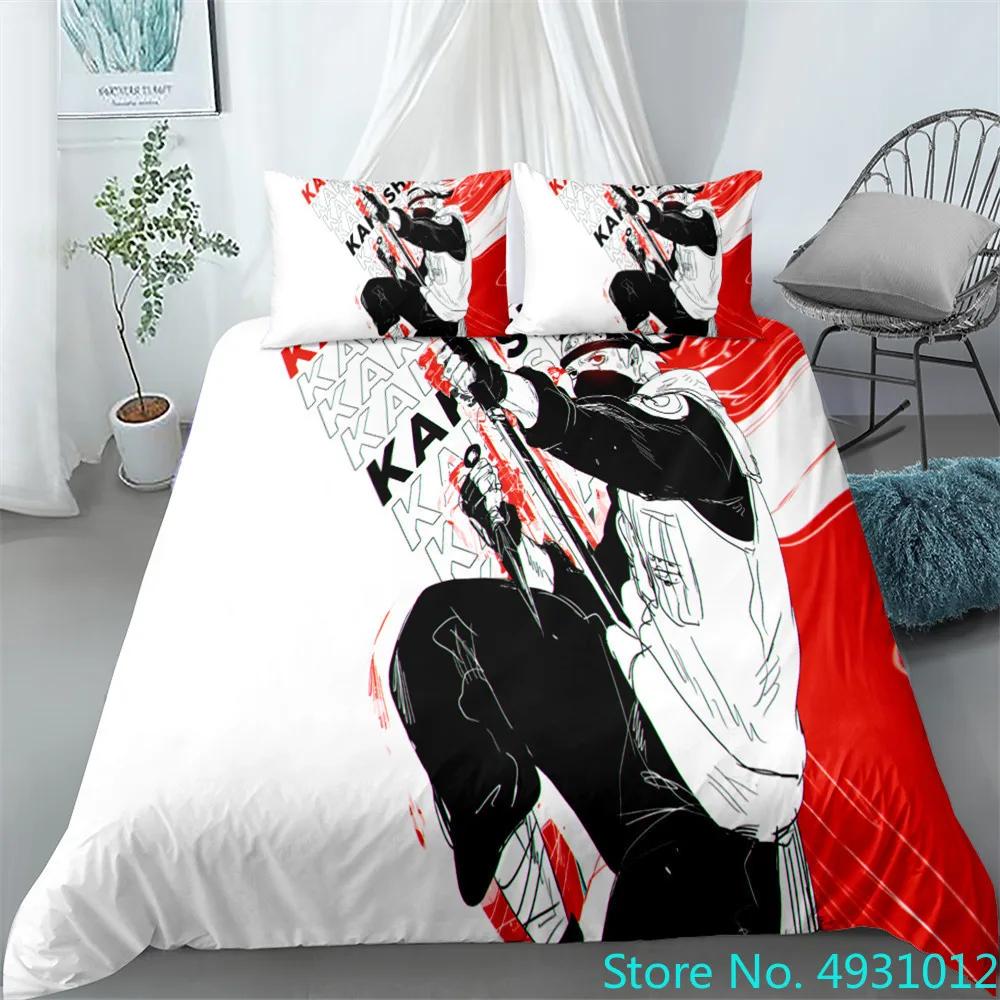 N-Naruto Påslakan Set Anime Kuddfodral Täckeöverdrag Sängkläder Påse Set Queen King Size 3D Digitaltryck Barn Hemtillbehör
