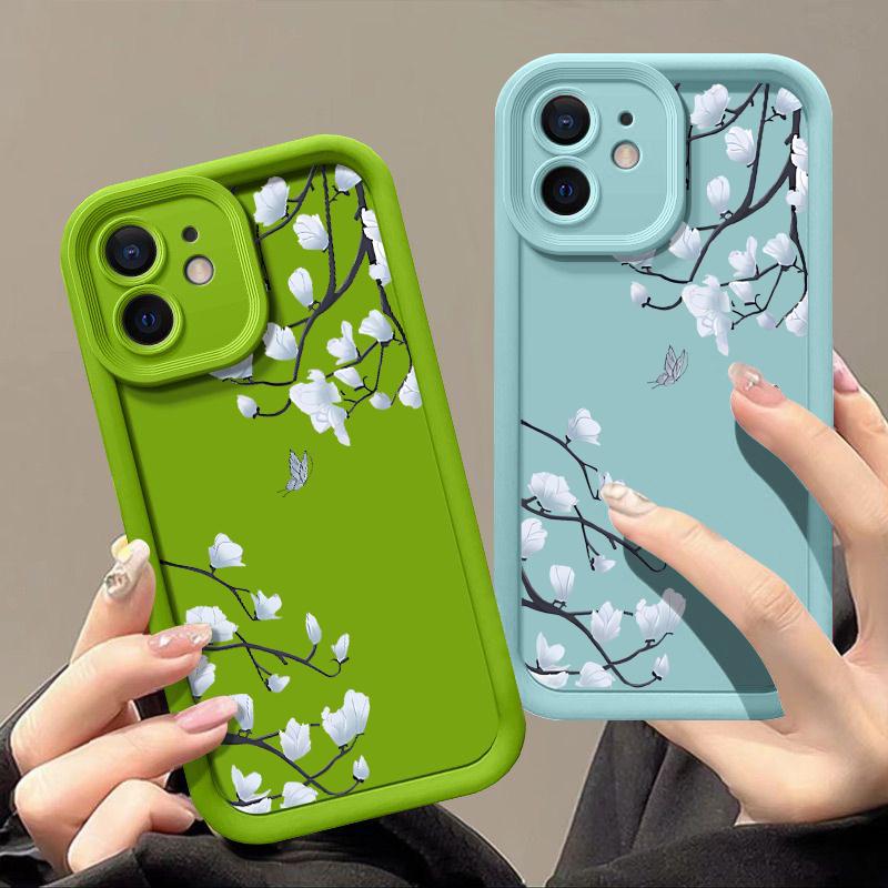 Pro iPhone 16 15 Pro Max 14 Plus 13 12 Pro 11 XS XR 8 7 Kryt Bílé květy Nárazuvzdorná měkká ochrana objektivu Pouzdro na telefon