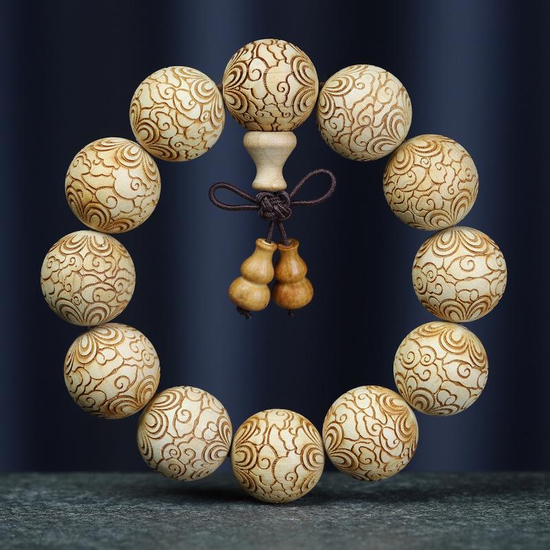 Ebony Cypress 20mm Bracelet: Ethnic Auspicious Cloud Pattern Prayer Beads for Men and Women
