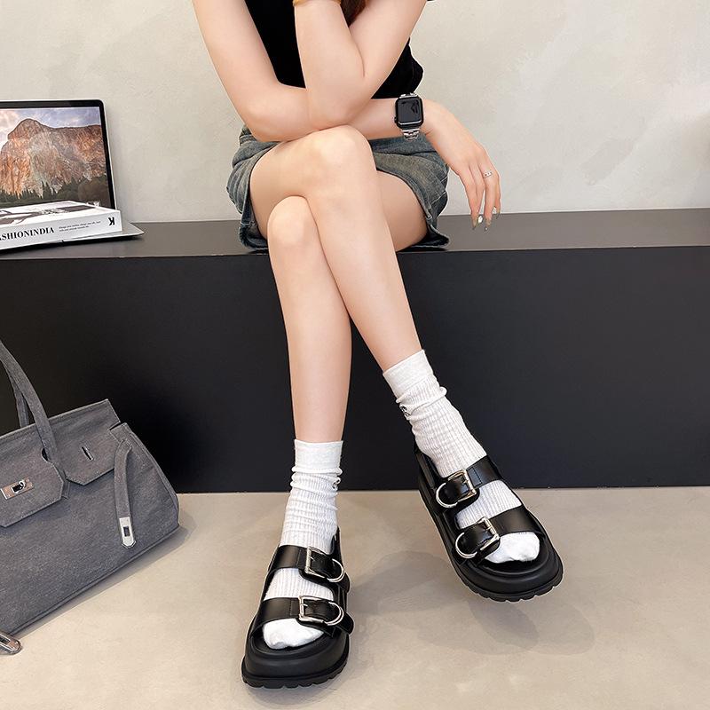 Black One-word with Sports Platform Sandals Women's 2025 New Summer Wear Light Soft Sole Heightening Roman Shoes