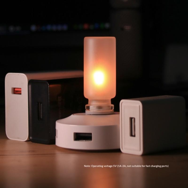 USB Powered Flame Flickering LED Candle Night Light Frosted Glass Cover for Bedroom Bedside Mood Lighting