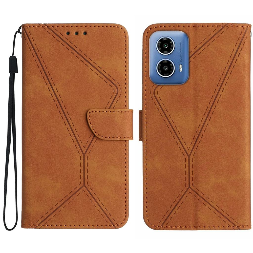 HT05 Dla Motorola Moto G35 5G Etui Skóra w Dotyku Linie Skóra PU Klapka Pokrowiec na Telefon