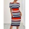 This Striped Printed Dress Is A Fashionable and Sexy Round-neck Short-sleeved Dress for Summer