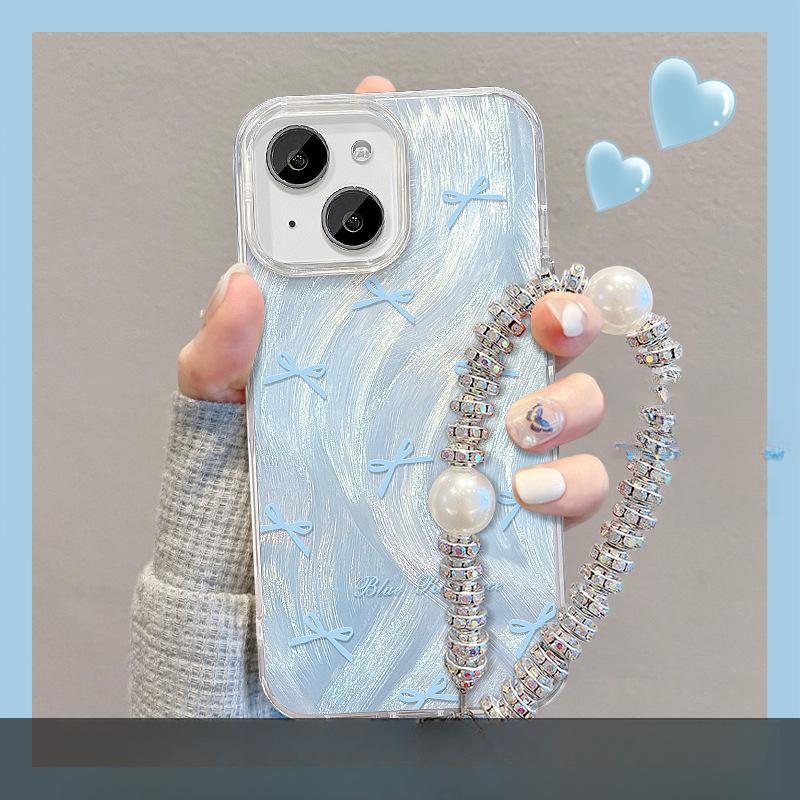 Suitable for Apple 15 Mobile Phone Case Summer Iphone14pro Purple Bow Bracket 13 Feather Yarn Chain 12/11