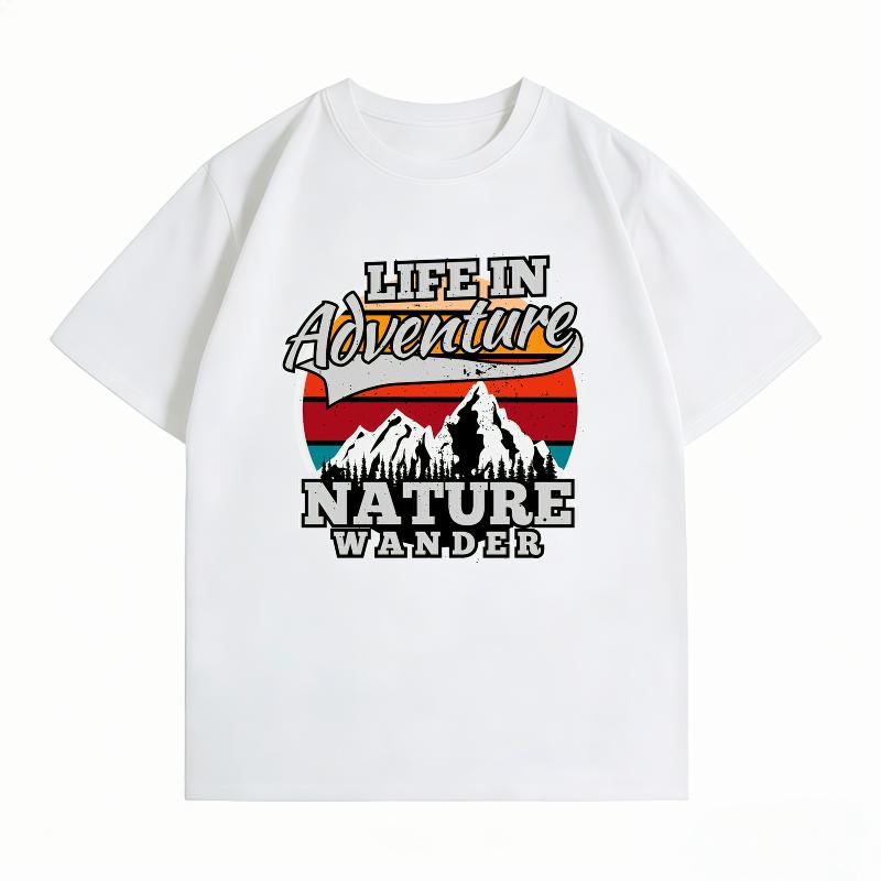 Unisexs 100 Cotton Summer New TShirt Life In Adventure Mountain Nature Print Retro Hiking Casual Short Sleeve Tops