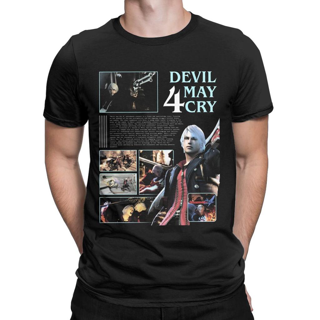 Funny Devils Action Game May Cry T-Shirt Men Crewneck Cotton T Shirts PC Gaming DMC Short Sleeve Tee Shirt 4XL 5XL Tops