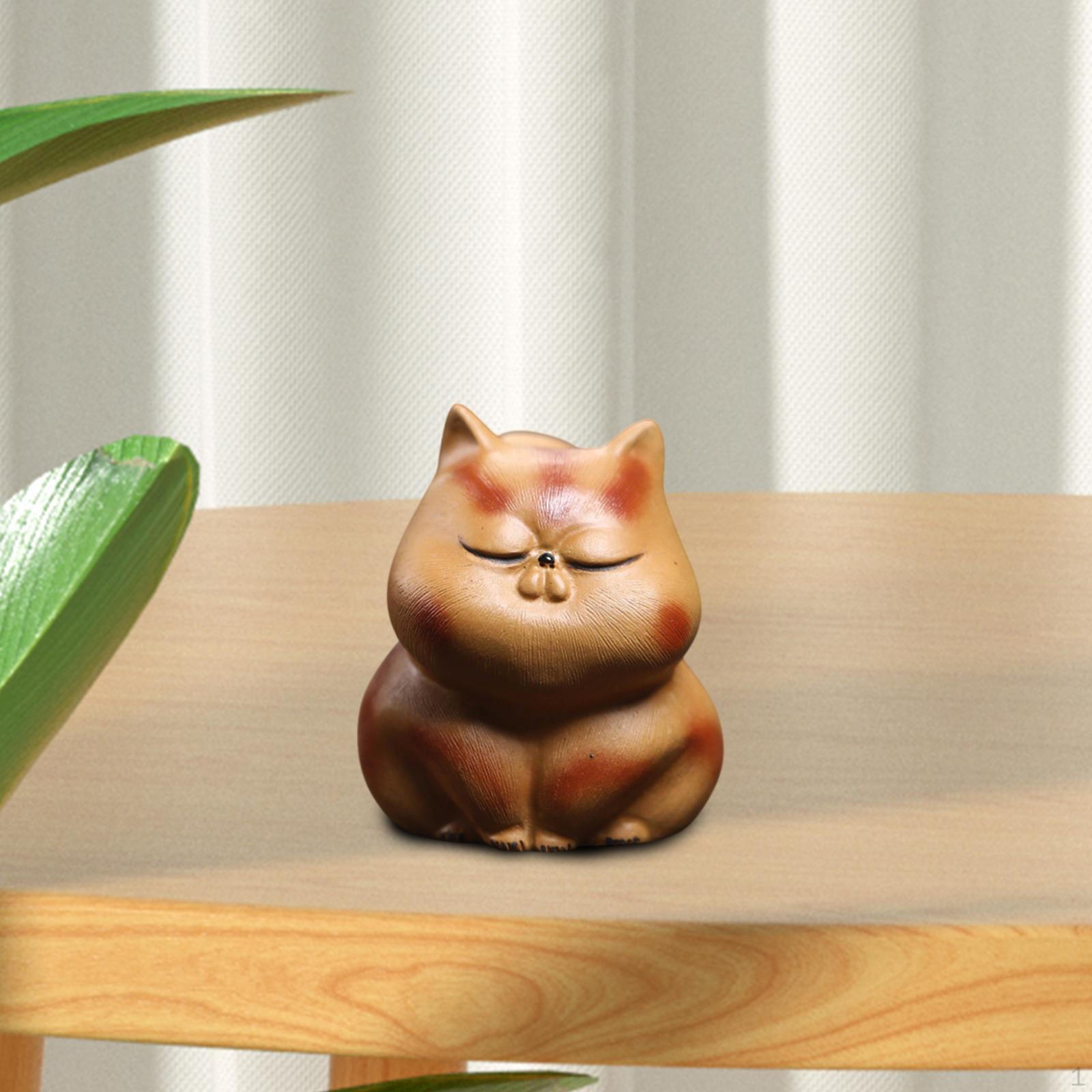 

Глиняная фигурка кошки для любителей чая, маленькая скульптура для офиса и дома оранжевый