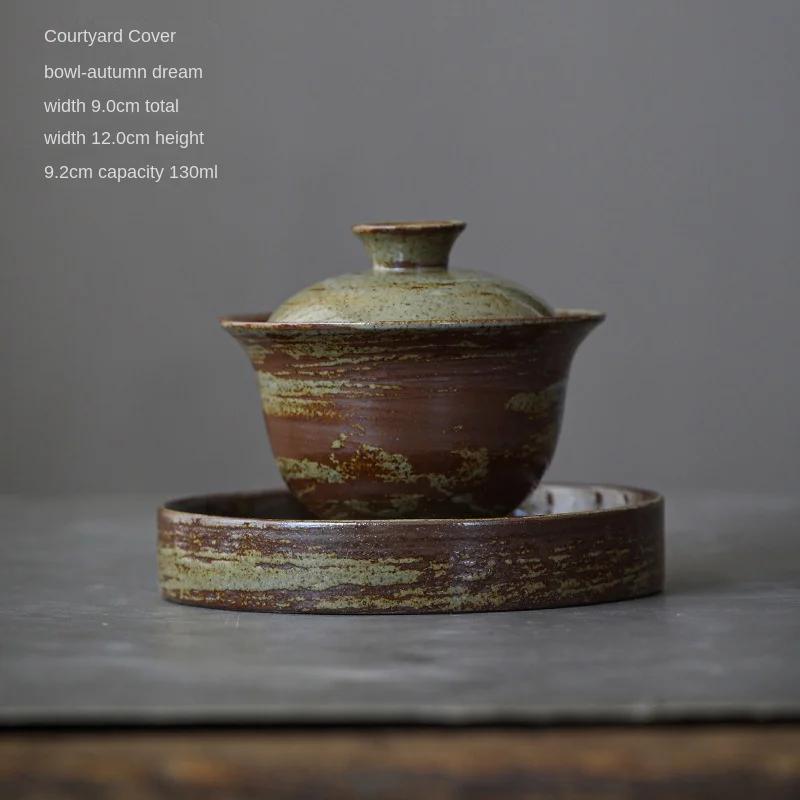 

Japanese Style Handmade Stoneware Tureen High Temperature Reduction Burning Ceramic Gaiwan Tureen Kung Fu Tea Set Tea Bowl