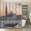 1pc Modern Art Decoration Illustration Venice Italy City Scenery Boat Seagull Shower Curtain Partition Curtain, 12 Hooks