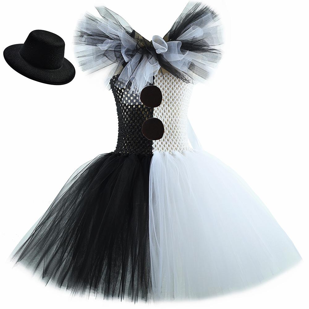 Terrifier Costume Art The Clown Bambina Nero Bianco Vestito Tutù di Lusso Abito Horror Joker per Bambini Costumi per Feste di Carnevale di Halloween