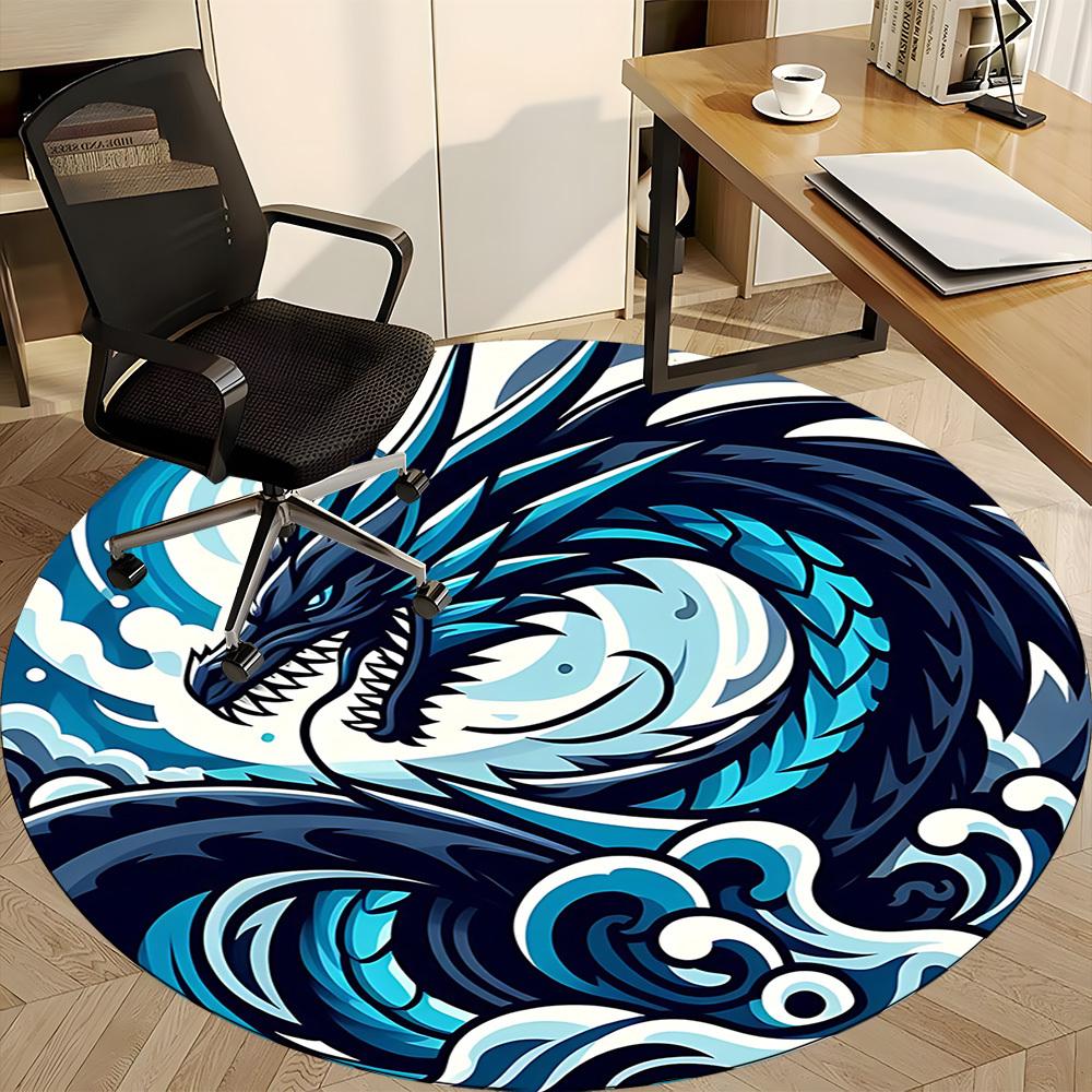 1pc Ocean Dragon Office Round Area Rug, Under Office Chairs Bedroom Living Room Home Decor, Room Deco