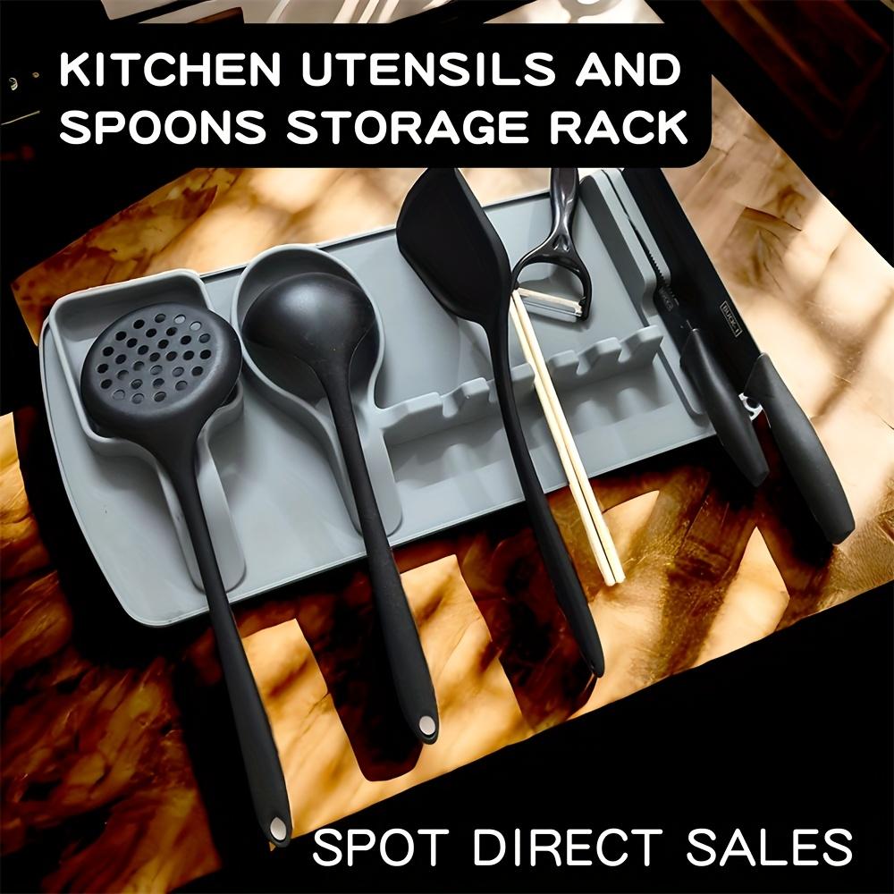 47cm x 21cm Silicone Spoon and Spatula Holder , Multi Tool Storage Rack for Kitchen Utensils, Spoon Storage Area, Peeling Knife Placement