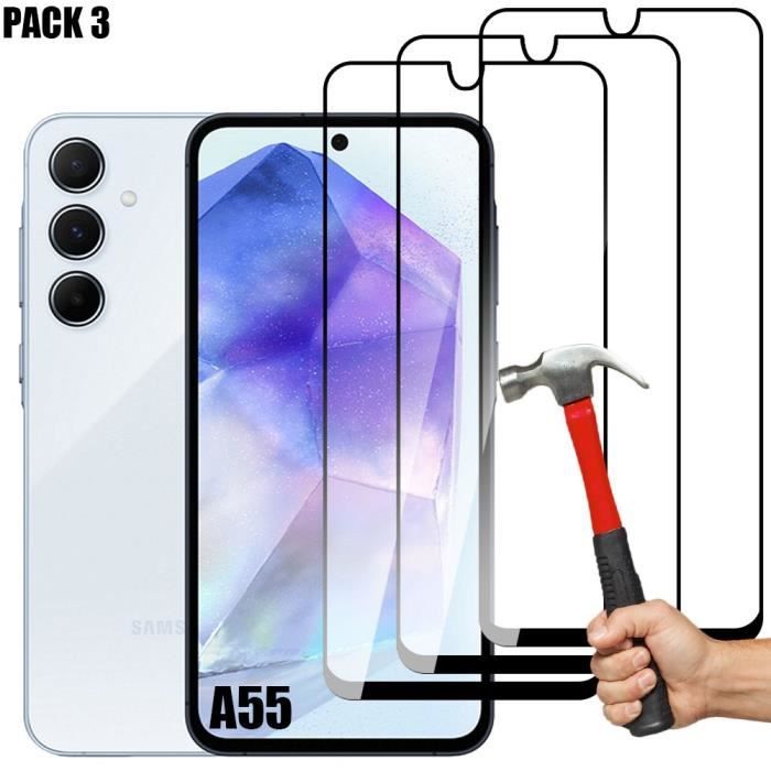 Lot 3 Verres Trempés Intégral pour Samsung Galaxy A55 5G - BOOLING - Protection 9H - Noir