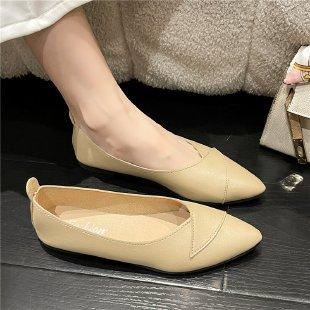 

Women s Comfortable Solid Color Pointed Toe Low-cut Slip-on Flat Shoes, Suitable For Moms , Autumn, Pu Leather And Soft Bottom 35 абрикосовый