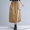 ShuMing Long Balloon Maxi Elastic Plus Solid Color Size Women's Skirt, Length, Waist, Pockets, Cargo-Style, Casual, A-Line, Size, Flattering, (Free